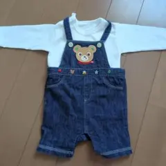 ミキハウス デニムオーバーオール クマ刺繍付き