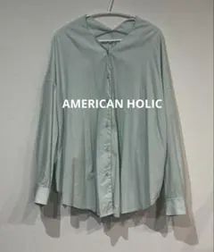 【AMERICAN HOLIC】 ミントグリーン 長袖シャツ Vネック
