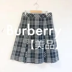 【美品】Burberry London黒チェックひざ丈スカート★38★日本製