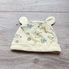 アニマル柄耳付きベビー帽子　新生児　くまみみ　クマ耳