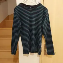 ハニーズ　オーガニックコットン　ボーダー　Vネック　長袖Tシャツ