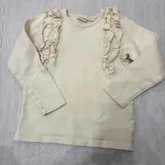 フリル付き長袖カットソー　ホワイト