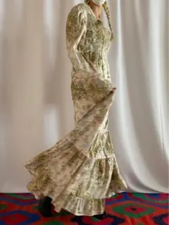 古着 ビンテージ 70s USA クラシカル ガーリー 総柄 花柄 ワンピース