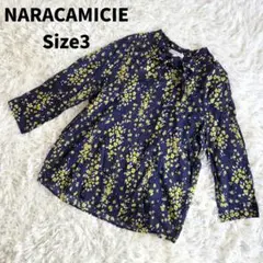 ナラカミーチェ ボウタイ ブラウス ネイビー　花柄 イタリア製　サイズ3