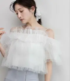 RANDA WEB限定カラー シャーリングオフショルダートップス ミント 新品