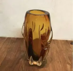 美品　ガラス　ヴィンテージ　花瓶　ブラウン　厚みのある　フラワーベース