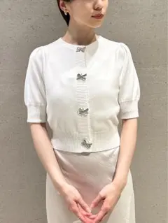 USAGI ONLINE限定ウサギオンライン　リボンボタンニットカーディガン 白