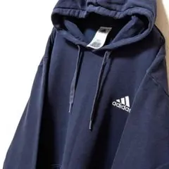 アディダス adidas ロゴ刺繍 スウェットパーカー ネイビー紺色 L古着