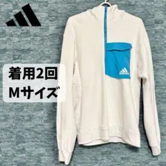 美品⭐️adidas パーカー メンズ M ホワイト/ブルー アディダス
