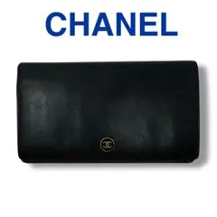 CHANEL シャネル 長財布 ココボタン 箱あり CHANEL シャネル Wホック長財布 ココボタン キャビアスキン ブラック