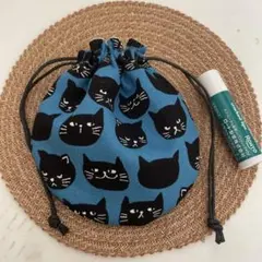 まんまる巾着◉ネコフェイス　ブルー