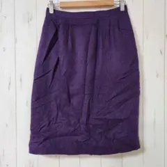 ​SASSCO【M】紫 ヘリンボーン ウール混 膝丈スカート 綺麗め レトロ