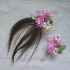 花とビーズの多層髪飾り ２点セット 平成レトロ