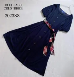 上品✨ブルーレーベルクレストブリッジ　モックロディシルケットワンピース　リボン 上品✨ブルーレーベルクレストブリッジ モックロディシルケット