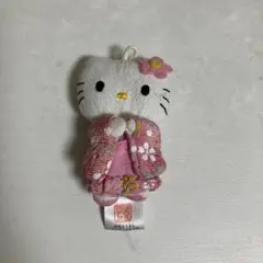 ハローキティ ちりめん 根付 ストラップ 着物 黒ピンク サンリオ 和風