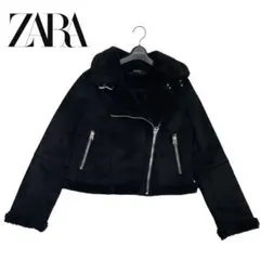 美品　ZARA　ザラ　フェイクムートン　ボア　ダブル　ライダースジャケット　L