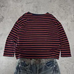OLD UNIQLO 短丈 レッド ネイビー ボーダー 短丈 ロンT