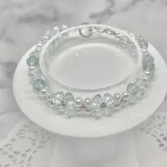 【シルバー×水色】お花ブレスレット