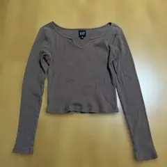 GAP ギャップ リブTシャツ　長袖Tシャツ キーネック ショート丈 綿100のサムネイル