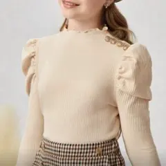 SHEIN 9Y パフスリーブ　リブニット トップス
