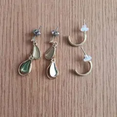 ゴールドとグリーンのピアスセット