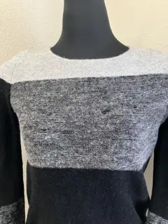 寒い日に最適キヨコタカセ☆グレー 黒ボーダー ニットセーター S カシミアウール