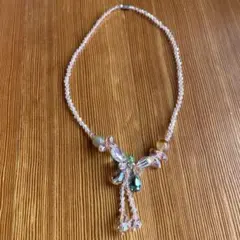 キラキラネックレス　フラワーモチーフ ピンク系