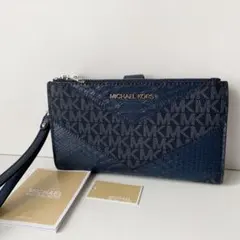 【マイケルコース】ダブルジップウォレット　パイソン　二つ折り財布　ネイビー　新品