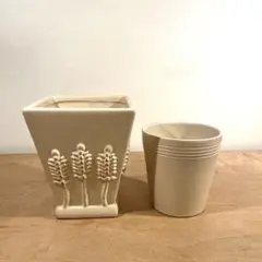 植木鉢カバー ラウンド型 スクエア型 2個セット アイボリー