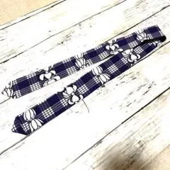 ハワイアンファブリック／プアケニケニ／パカラチェック／ネイビー／リボン