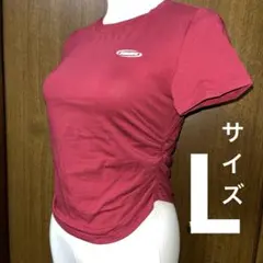 サイドギャザー 半袖Tシャツ レッド