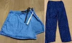 ベベ☆キュロットミニスカート（Fサイズ）・レースレギンス（紺）　150cm位