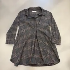 ZARA グレー系チェック 長袖ワンピース　120-130