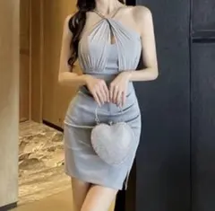 ドレス ミニドレス グレー チェーン キャバドレス