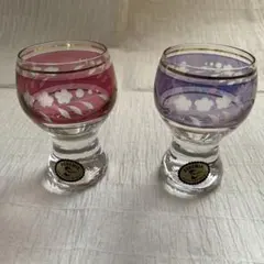 BOHEMIA 花柄エッチング グラス 2個セット