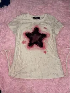 .KOM スター柄 フリル 半袖Tシャツ アイボリー
