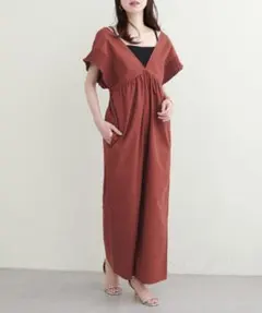 ナチュラルクチュール　綿麻シャーリング袖サロペ サロペット　オールインワンのサムネイル