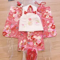 【フルセット】七五三 着物セット 花柄　女の子　3歳赤地 花柄 7点セット七五三