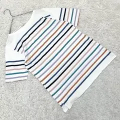 日本製 ビューティーアンドユース (M) ボーダー柄半袖カットソー マルチカラー