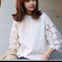 袖　レース　刺繍　シースルー　ブラウス　ZARA系