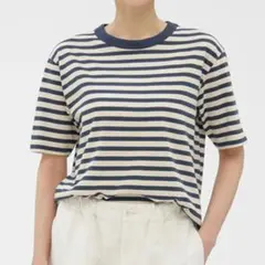 極美品 MHL マーガレット ハウエル コットンリネンボーダー Tシャツのサムネイル