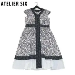 美品　アトリエシックス　フレンチスリーブ　ペイズリー柄　総柄　シフォンワンピース