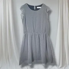THE EMPORIUM ワンピース ギンガムチェック フレア M 春夏 紺のサムネイル
