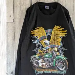 【Lサイズ】アメリカン Ｔシャツ 長袖  黒 イーグル バイク　オートバイ