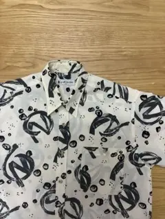 抽象模様 半袖シャツ ホワイト/ブラック