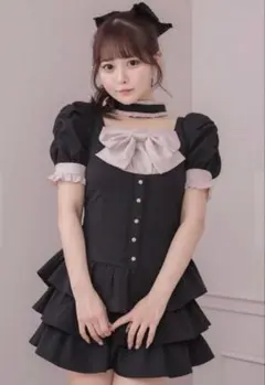 Pium フロントリボンチョーカー半袖ワンピース