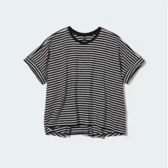 【美品】ユニクロ　コットンオーバーサイズボーダーＴ　半袖　黒　Mサイズ