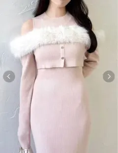 dazzlin オフショルファードッキング ニットワンピース ピンク