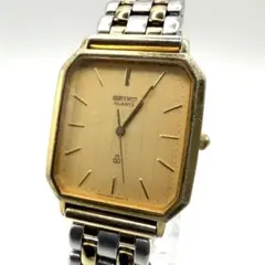 稼働品 新品電池 SEIKO セイコー 腕時計 ゴールド文字盤 レクタンギュラー