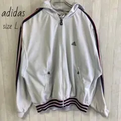 adidas　アディダス　フーディー　パーカー　L　XL　刺繍　グレー　古着